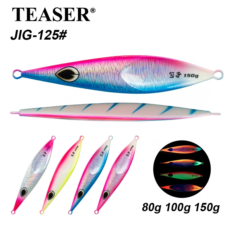 TEASER J125 80g 100g 150g Slow Pitch Jigging Köder Angeln Jigbait Löffel Metall Jig Köder Salzwasser angeln Glow Metall Jig Köder