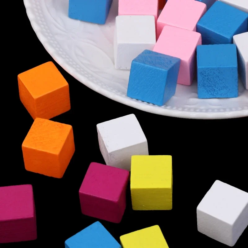 50Pcs Colourful Wooden Cubes Square Blocks Craft Decoration Embellishments DIY G5AB