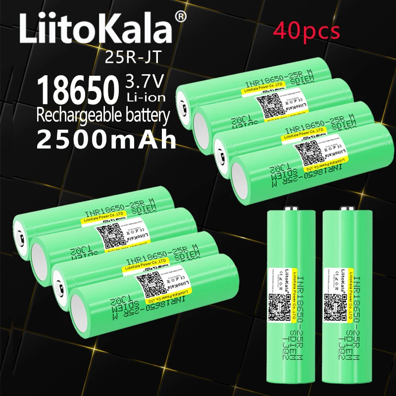 

40PCS LiitoKala 25R 18650 2500mAh High Drain 20A 3.7V Li-ion Rechargeable Battery For Flashlight Power Tools Torch Headlamp