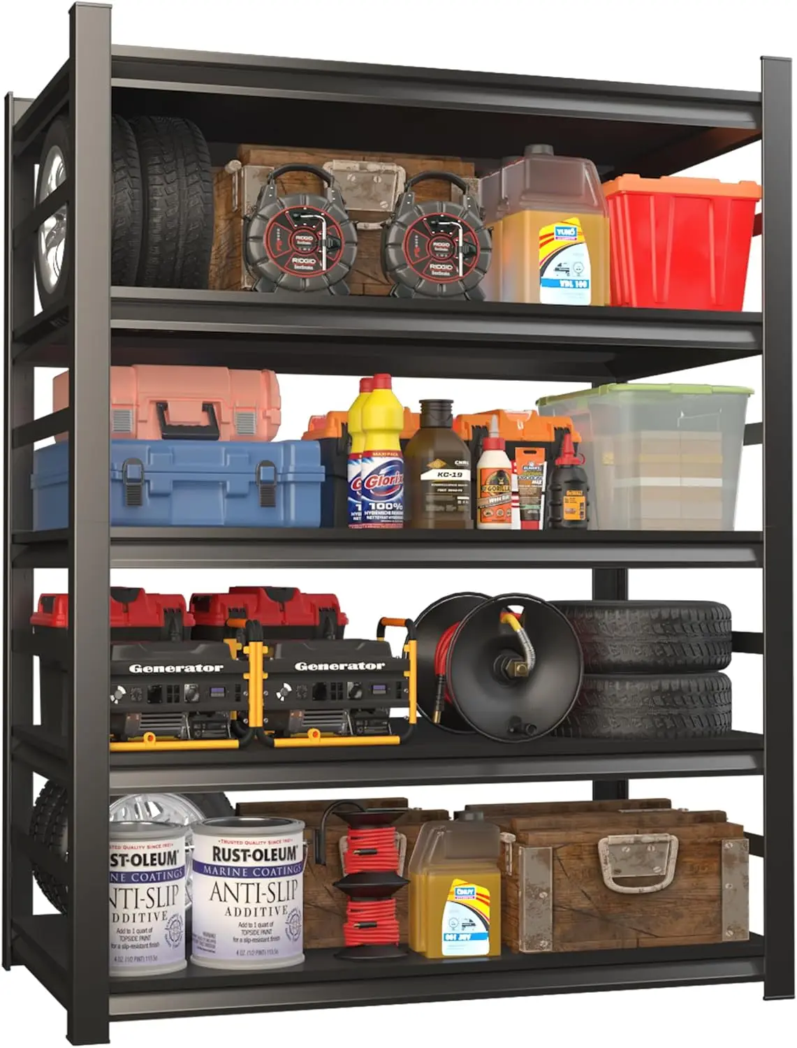 Garage Shelving Heavy Duty Storage Shelves Adjustable 5 Tier Metal Shelves for Garage Warehouse Basement Industrial Utility Rack