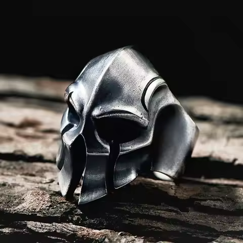 Retro Sparta Mask Ring For Men Silver Color Punk Gothic Adjustable Open Ring Greek Mythology Jewelry Bikers Accessories Man Gift