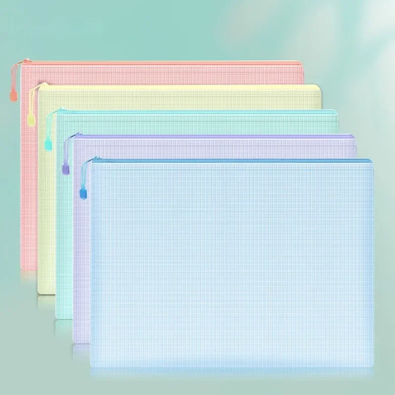 5/10Pcs Mesh Zipper Pouch Document Storage Bags A4 Pencil Case Waterproof Zip File Folder Stationery Office School Supplies