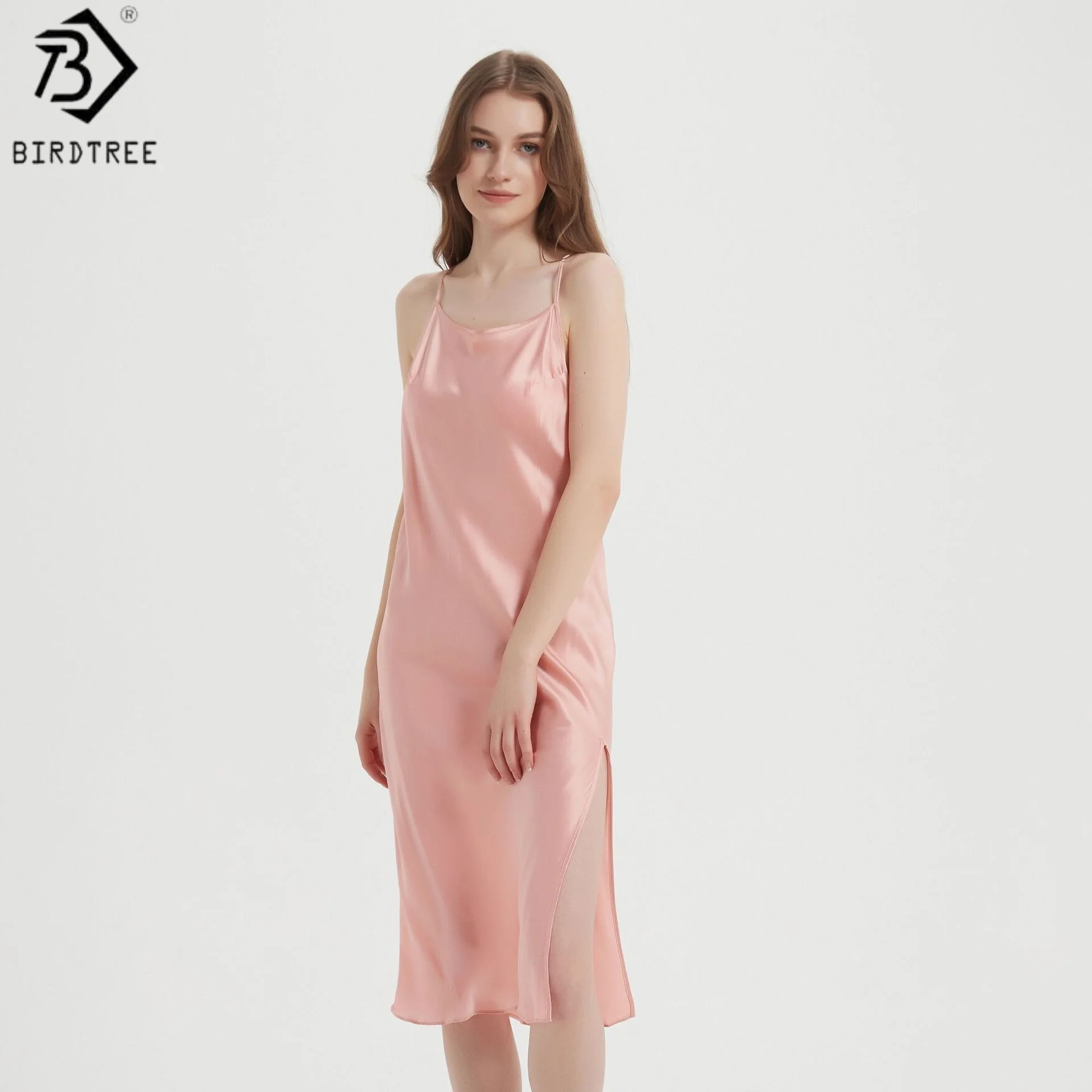 

Birdtree, 100% Real Silk Sleep Nightgown, Backless, Women Slim Sexy Sleeveless Pajama Homewear Dresses, 2026 Spring New D63220JF