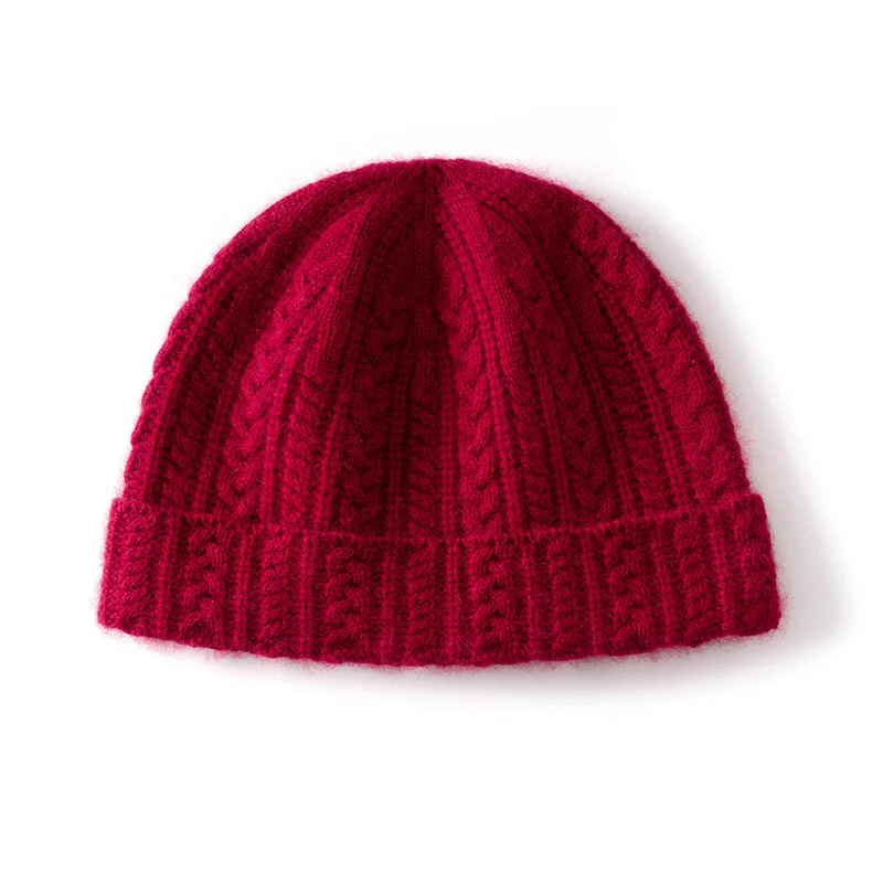 

100%Quality Cashmere Beanies For Women&Men Warm Soft Winter Hat Outdoor Casual Solid Color Twisted Knitted Hat Unisex Skull Cap