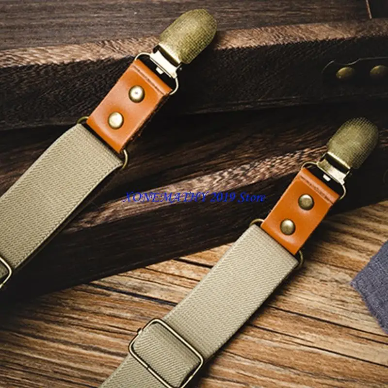 F42F Classical Rubber Brace Suspenders Straps With Secure 3 Clip Men's Accessory