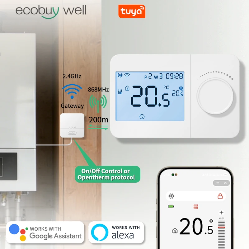 Tuya Smart Home Opentherm WiFi Thermostat Wireless Gas Boiler Water Heating Room Temperature Remote Controller With Aexa Google