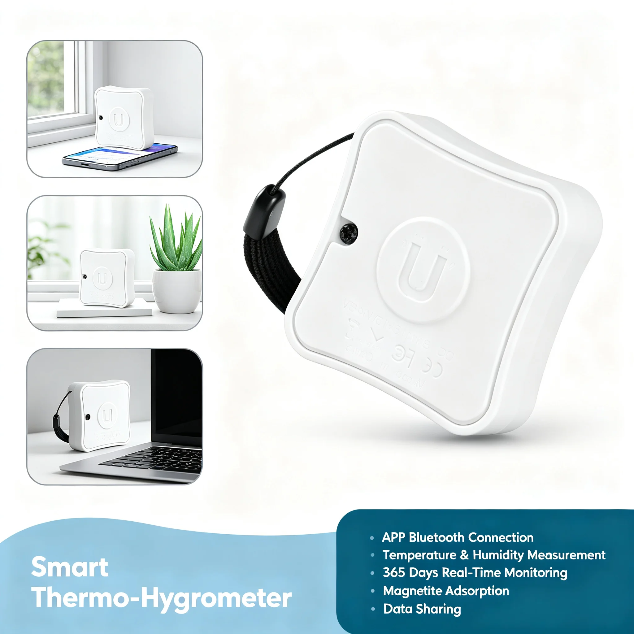 HOLDPEAKSmart Bluetooth Thermo-Hygrometer Magnetic Wireless Temp Humidity Sensor APP Monitor for Home Baby Room Greenhouse Cigar