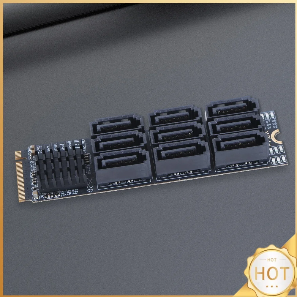 M.2 To SATA 3.0 Riser Card PCIE 3.0 X2 Hard Disk Capacity M.2 NVME M-Key To SATA 9-Port Expansion Card for Desktop PC