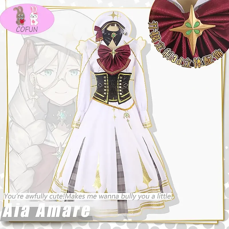 COFUN [Customized] NIJISANJI Vtuber  EN ILUNA Aia Amare Cosplay Costume White Dresses Anime Game Outfits Women