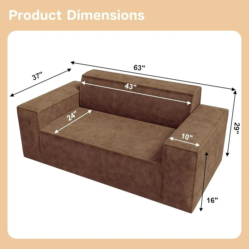 Memory Foam 2 Seater Sofa Couch, No Installation & Easy to Move, Living Room Sofa Couch with Corduroy Fabric, Love Seat Sofa