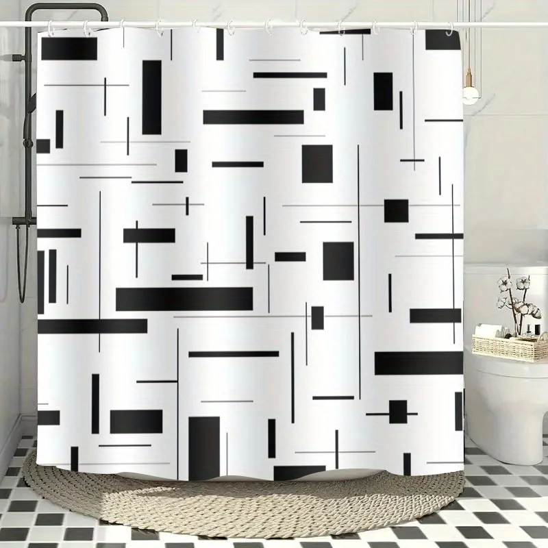 

1 шт. занавеска для душа в черно-белую полоску, полиэфирная ткань, можно стирать в машине, с крючками, подходит для декора ванной комнаты.