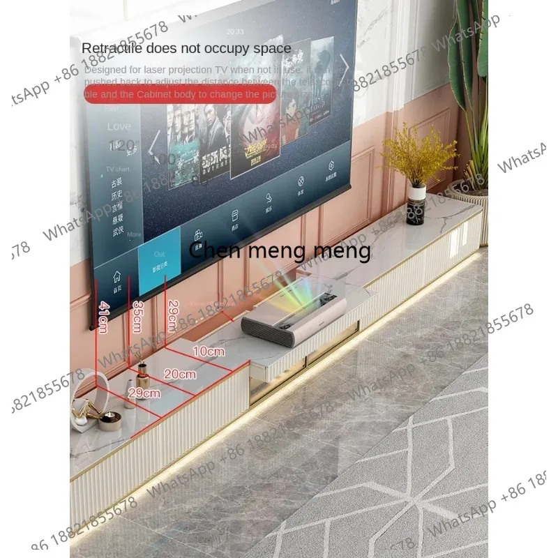 new ZqLight-Luxury Stone Plate Laser Ultra Narrow TV Cabinet and Tea Table Combination, Modern Background Wall, Floor Cabinet ss