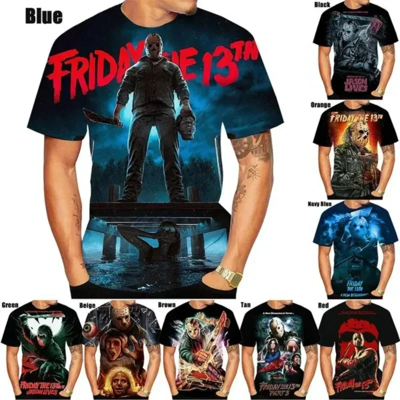 

Horror Movie Killer Jason Voorhees Printed T-Shirt 3D Horror Graphic T-Shirt Fashion Men's and Women's Quick-Drying MOTO Top
