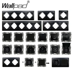Matte EU Socket Switch Black Plastic Frame Wallpad DIY TV DATA Satellite Curtain Dimmer Fan 1 2 Gang 2 Way Switch Round Box