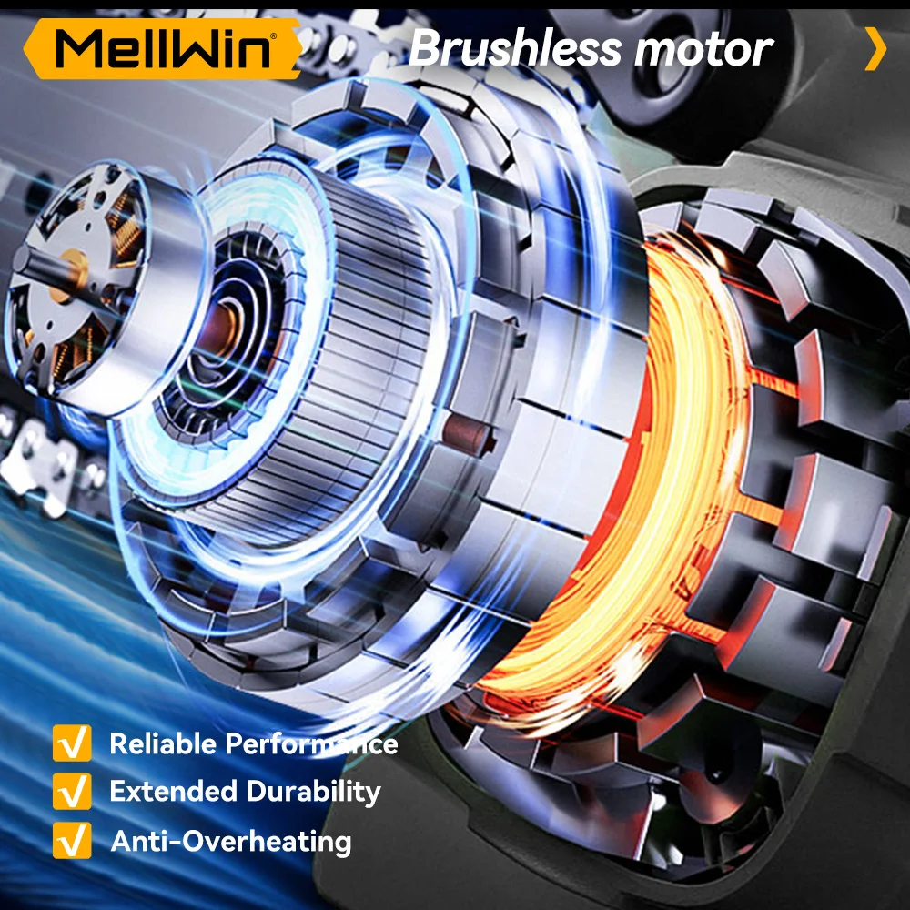 MELLWIN Electric Chainsaw 12 Inch Brushless Automatic Oiler Cordless Wood Cutting Logging Saw Tool for Makita 18V Battery Pin - Image 2