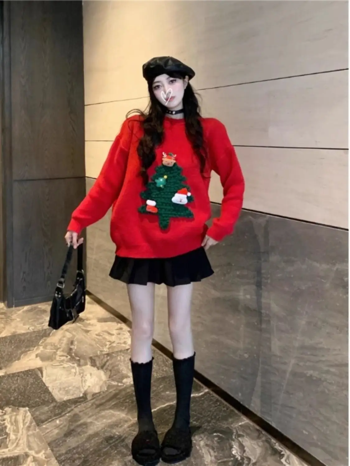 Speciale stijl, leeftijdverminderende zoete losse top voor Kerstmis Rode trui Gebreide trui