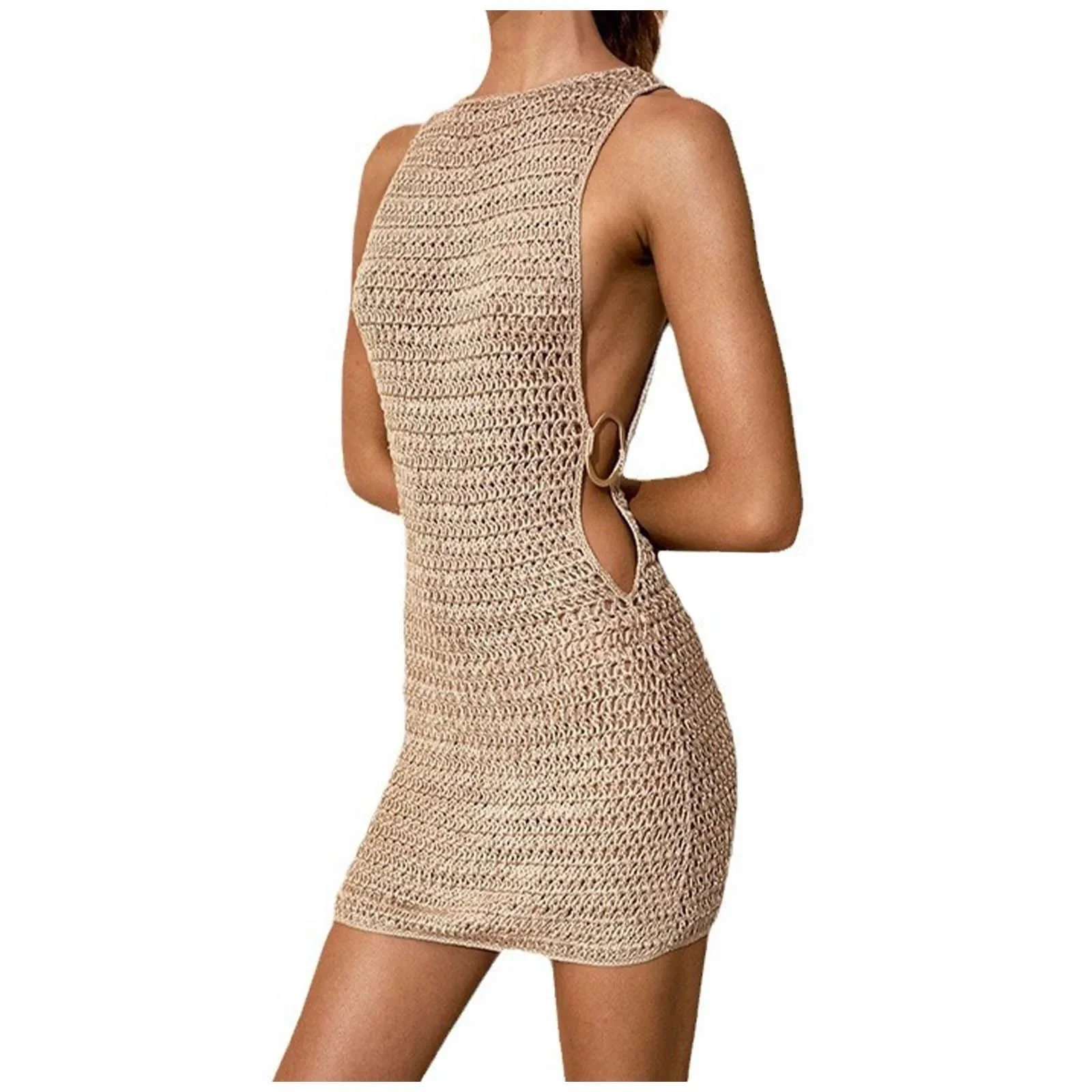 Women's Sexy Hollow Knitted Beach Bikini Swimsuit Summer New Solid Backless Beach dress Swimwear Cover Up Sunscreen clothing