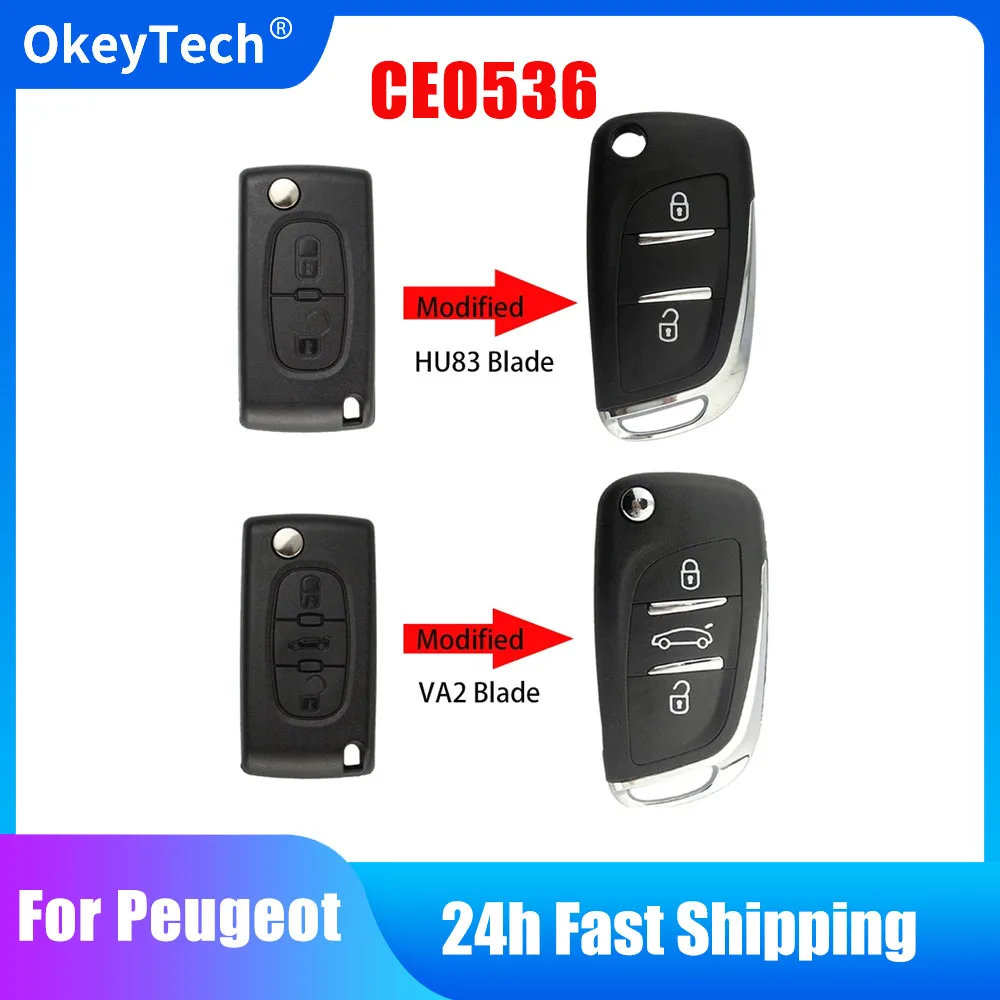 

OkeyTech 2/3 кнопки для Peugeot 207 306 407 408, модифицированный откидной ключ, чехол для дистанционного ключа для Citroen C2 C4 HU83/VA2 Blade