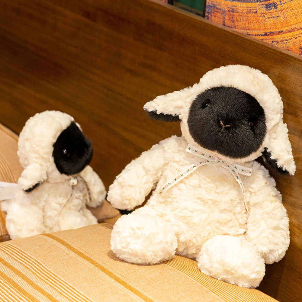 Kawaii Sheep Plush Toys With Black Face White Body Fluffy Lamb Stuffed Grassland Animal Dolls Countryside Soft Plushie Fun Gifts