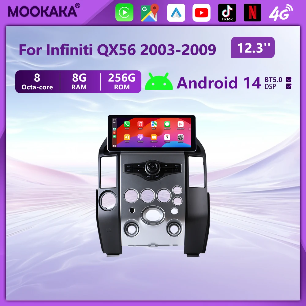 

Car Radio Android14 For Infiniti QX56 2003-2009 GPS Navigation Video Player Stereo Multimedia Head Unit HD Screen Auto Carplay