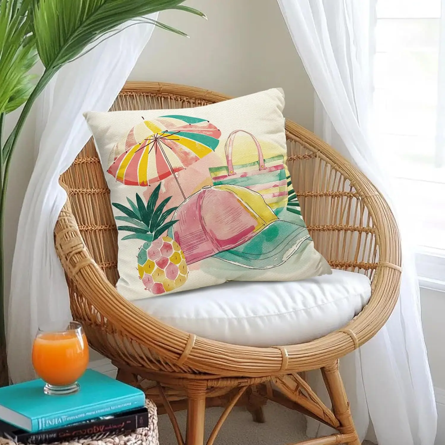 Tropical Summer Vibes 4 Pack Cushion Covers Boho Beach Ocean Print Throw Pillow Cases for Living Room Polyester