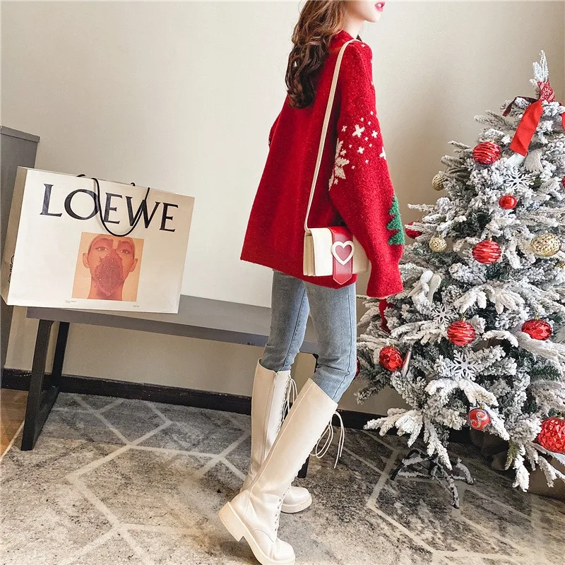 Sweaters Pullovers Women Christmas Tree Pattern O Neck Knitted Loose Jumpers 2023 Winter Autumn Casual Warm Tops Girlfriend Gift
