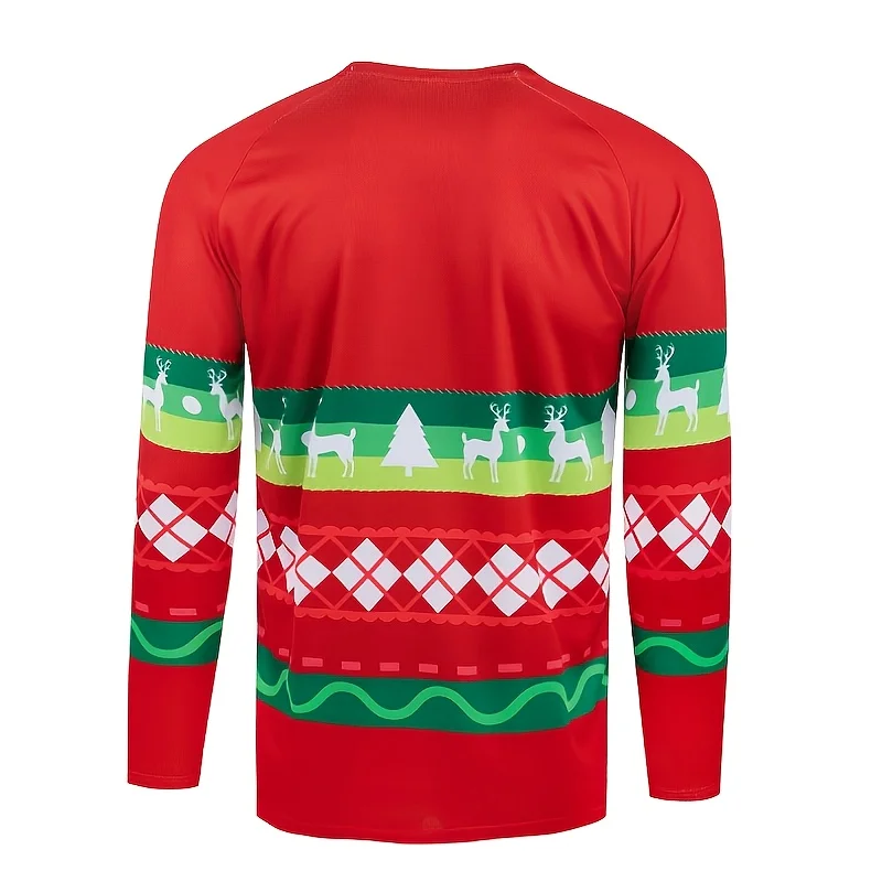 Christmas reindeer cartoon pattern long sleeves with holiday animal prints, suitable for mountain bikes and off-road motorcycles