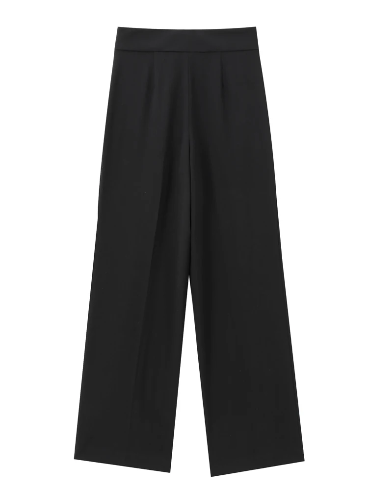 KAOPU ZA Women side pockets pants vintage mid-waist straight-leg fit zip fly female trousers mujer