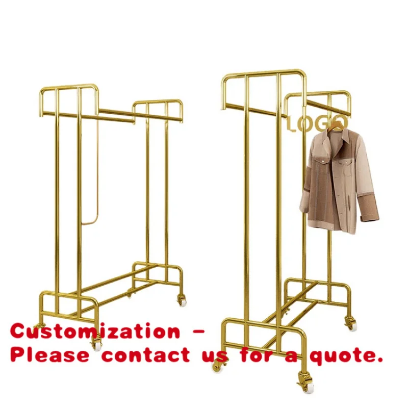 custom.Metal Clothing Display Racks With Wheels Stainless Steel Racks Stand Double Clothing Rack Retail Clothing Store
