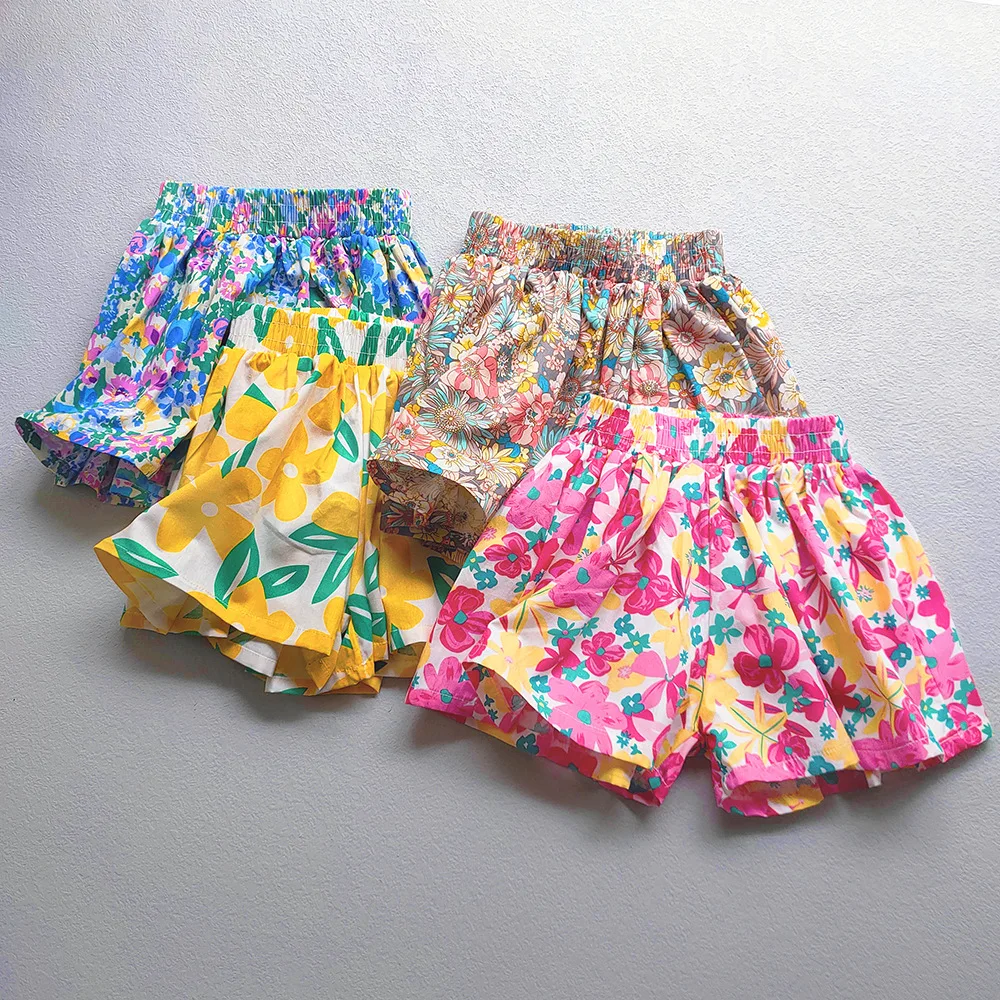 Stampa fiori Casual bambini ragazze pantaloncini estate gamba larga spiaggia bambini pantaloni corti