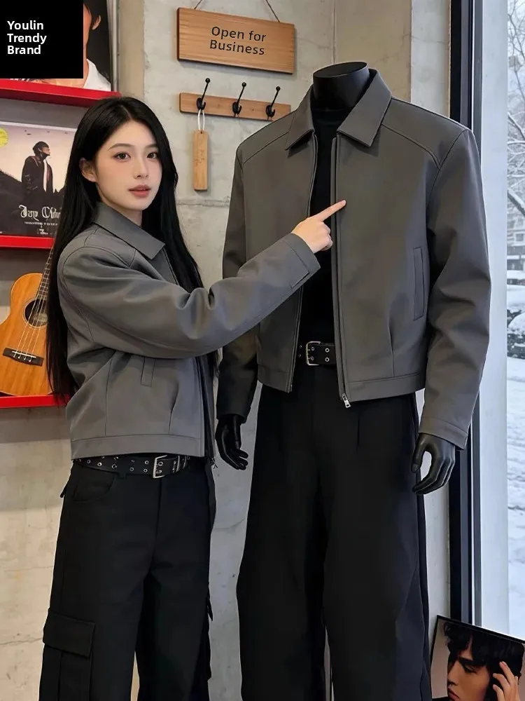 American Retro Shoulder Pad Jacket Men's Spring Autumn Cleanfit Short Style Button up Casual Breathable Polyester Fiber