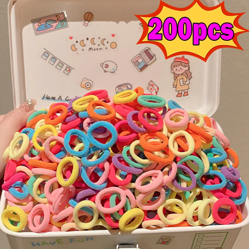 50/200pcs Colorful Elastic Hair Band Leagues Ties Straps Colets Scrunchies Gum Accessory For Girl Women Children Pigtails Holder