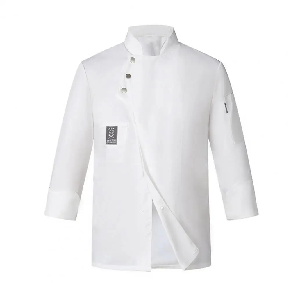 Uniforme Chef elegante com gola Stand, Double-Breasted Design, Resistente a manchas, Padaria café