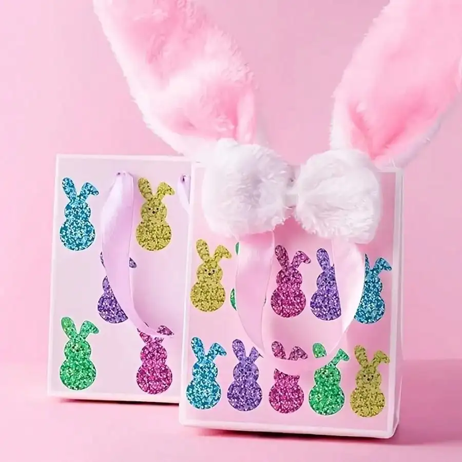 500pcs Per Roll Easter Bunny Stickers Spring Party Bag Labels Rainbow Sparkle Glitter Easter Rabbit Sticker Personalized Sticker view 6