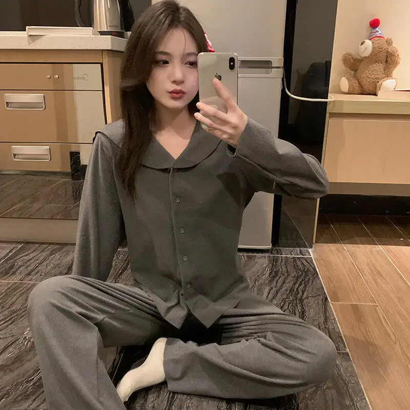 

Бархатный флисовый пижамный костюм, женская осенне-зимняя удобная домашняя одежда, которую можно носить в качестве верхней одежды, одежда для сна, минималистичный комплект ночного белья