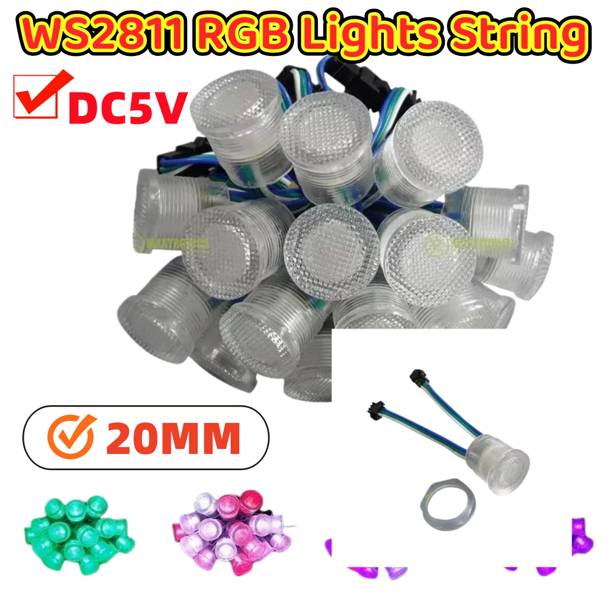 

10-20 шт./лот DC5V WS2811 RGB светильники струнный светодиодный модуль пиксель SMD5050 1 светодиода WS2811 IC водонепроницаемый светодиодный точечный светильник диаметром 20 мм