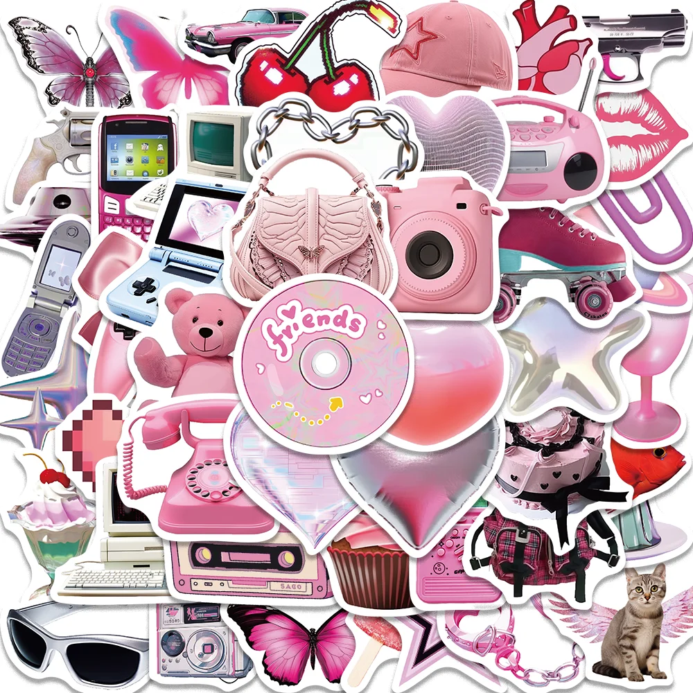 

50pcs Kawaii Pink Girl INS Stickers for Envelope Computer Diary Suitecase Guitar iPad Graffiti Aesthetic Waterproof Y2K Decal