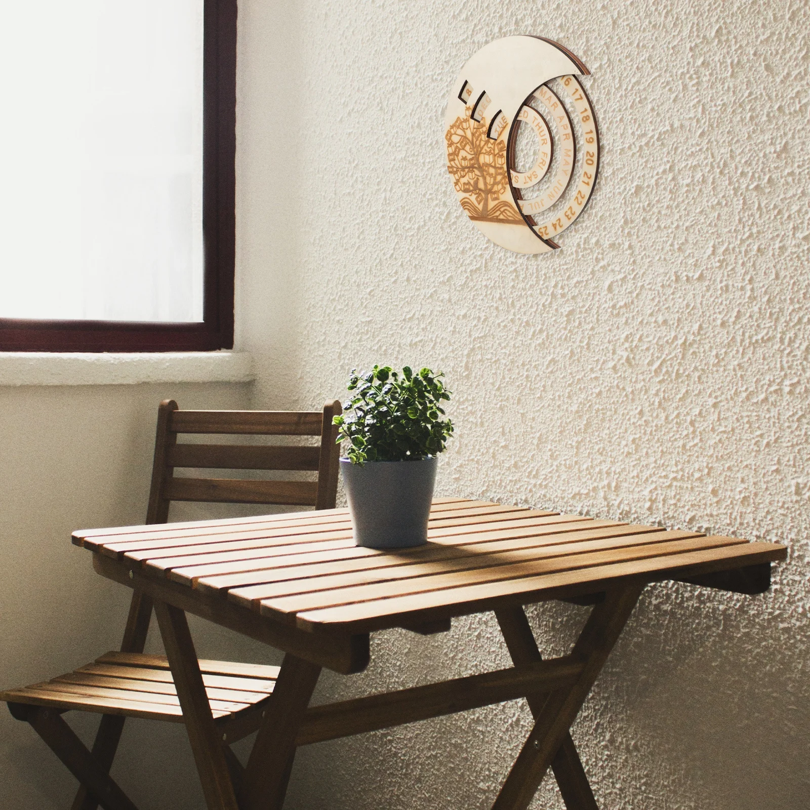 

Safe Wood Material Perpetual Calendar Moon Design Wall Decor Home Pendant Hanging Ornament Snowflake Wall Decal