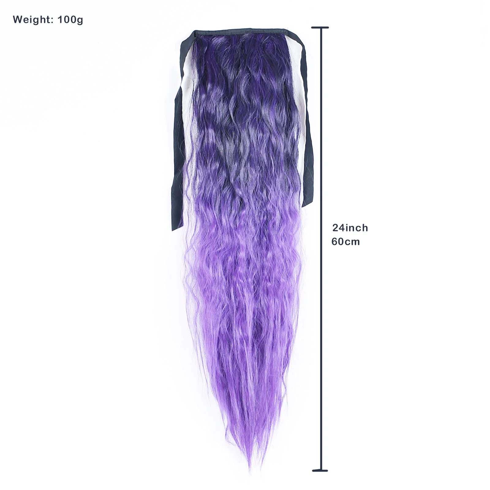 24 Inch Ombre Corn Wave Ribbon Tie Ponytail Matte Synthetic Wavy Hair Extension Colorful Wrap Ponytail For Women Party
