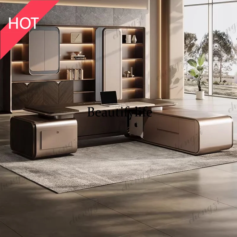 A49 Multi functional high-end l shaped desk office table Chairman President Boss computer desks escritorios de computadora furn