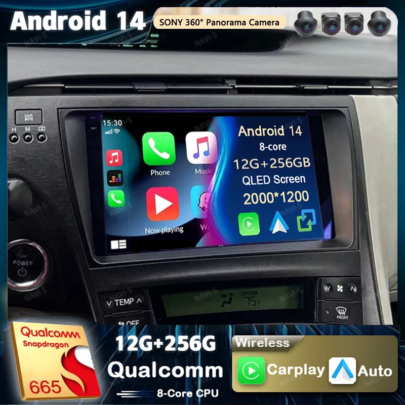 Android 14 For Toyota Prius XW30 2009- 2015 LHD 2K QLED Stereo Car Radio Multimedia Video Player GPS AI Voice CarPlay Head Unit