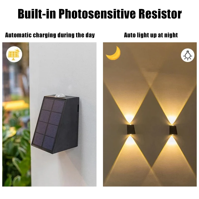 Lâmpada de parede solar impermeável, luz LED ao ar livre, decoração do jardim, iluminação para pátio, iluminação da varanda, 1 Pc, 2 Pcs, 3 Pcs, 4