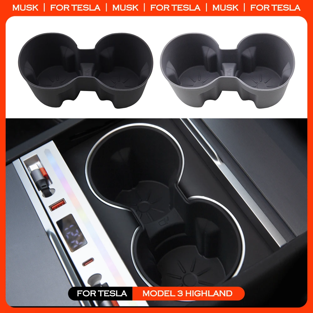 1PC Water Cup Holder For Tesla Model 3 Y Highland 2024 Accessories Center Console Organizer Silicone Insert Storage Box Cover