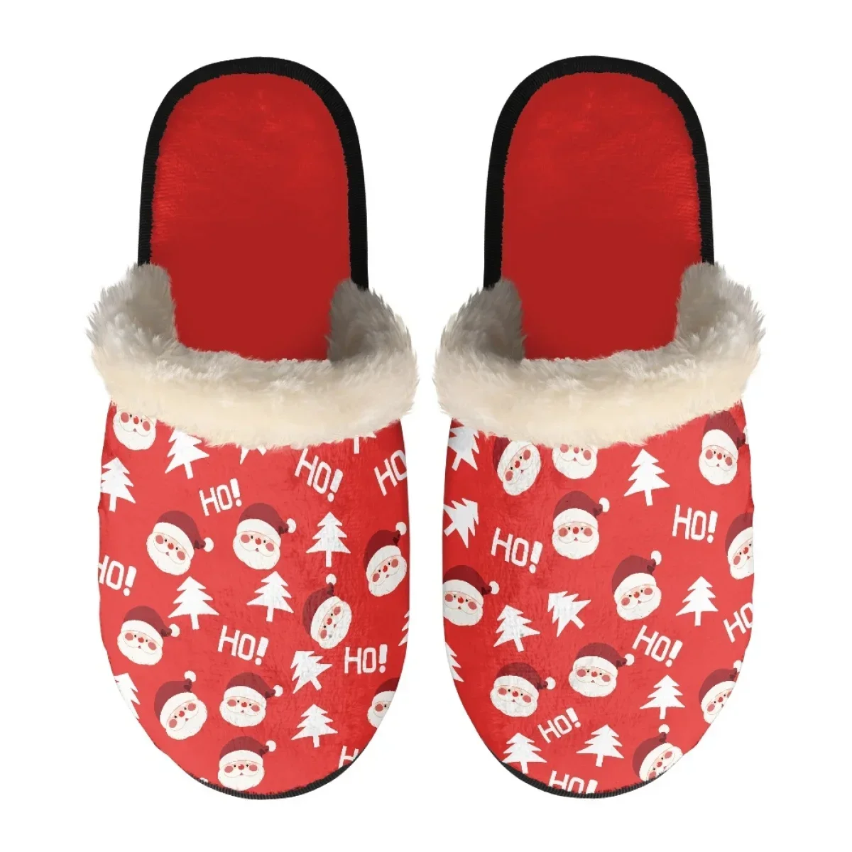 Christmas Black Cat Wearing Santa Hat HoHo Slippers Mens Womens Home Cotton Plush Keep Warm Custom Thermal Lightweight Slipper view 3