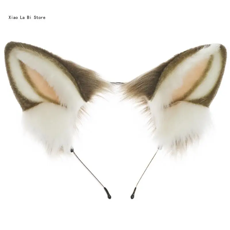 

and Realistic Animal Ear Hairband Artificial Wolf Ear Headbands Handmade Hairpiece Costume for Halloween Party XXFD