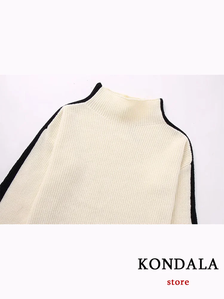 KONDALA Vintage Casual Chic donna dolcevita maglione manica lunga pullover lavorati a maglia allentati maglione moda 2023 autunno inverno top