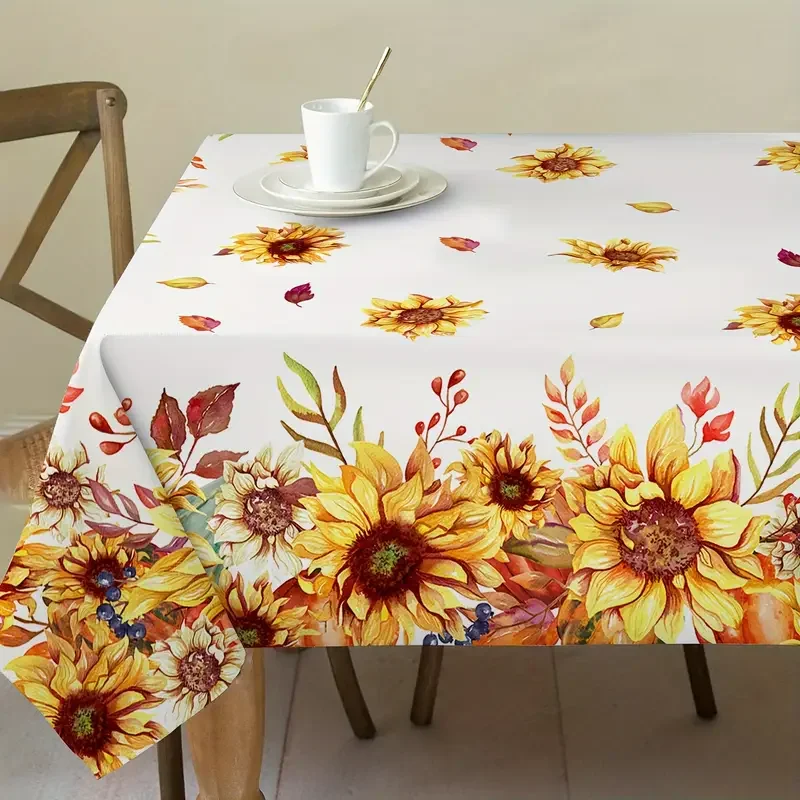 Autumn Thanksgiving Sunflowers Print Tablecloth for Table Decor Fall Harvest Floral Leaves Rectangle Table Cloth Autumn Decor