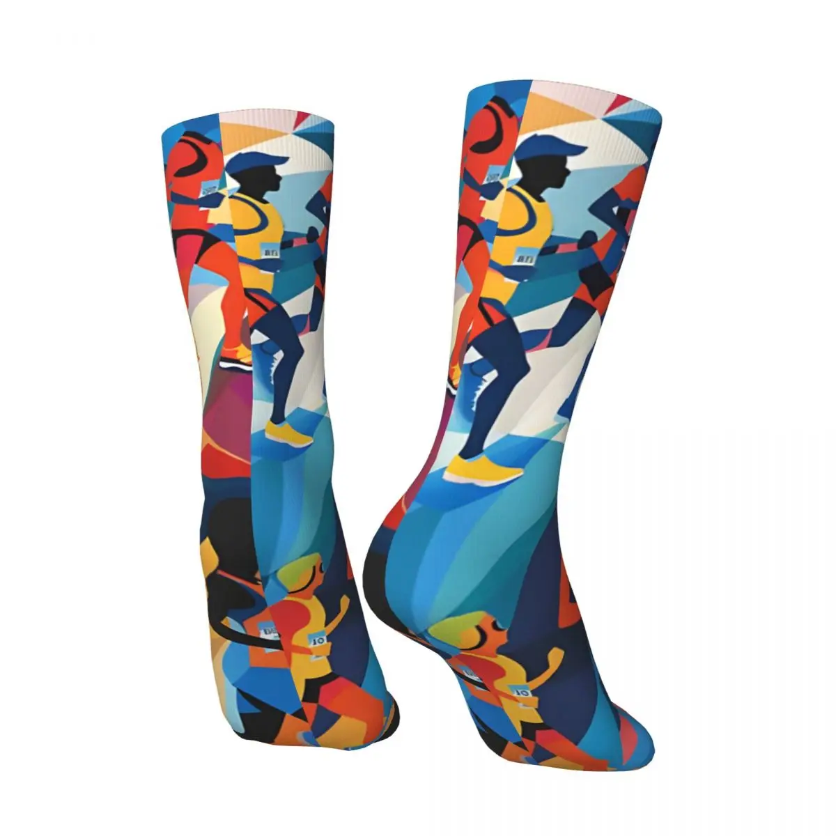 Crazy compression Runners Powering Through Course Geometric Patterns Outdoors Inspired Art Sock for Men Vintage Crew Sock