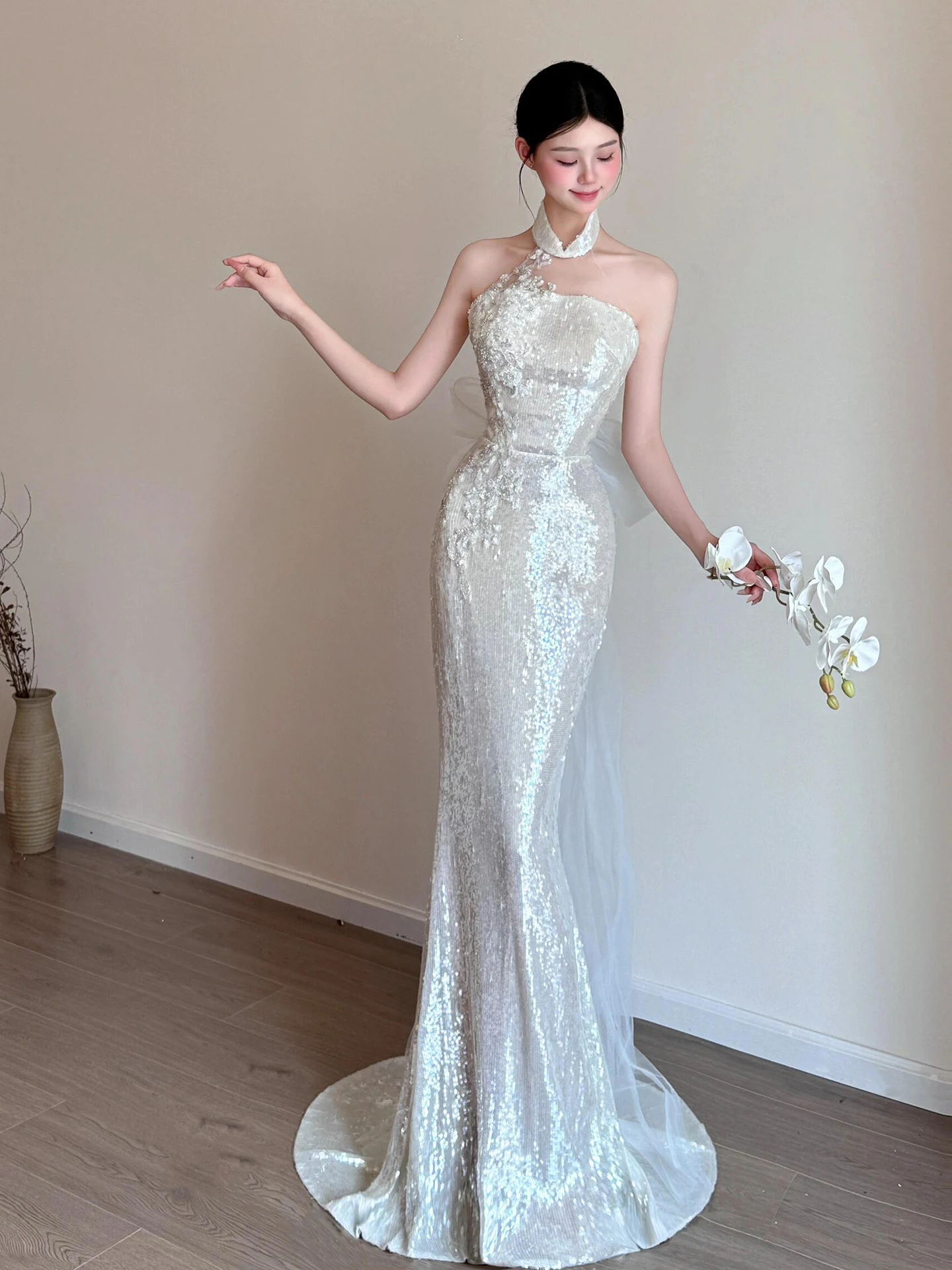 

Роскошное свадебное платье-русалка с блестящими пайетками, вечернее платье для торжественных мероприятий, легкое и элегантное.