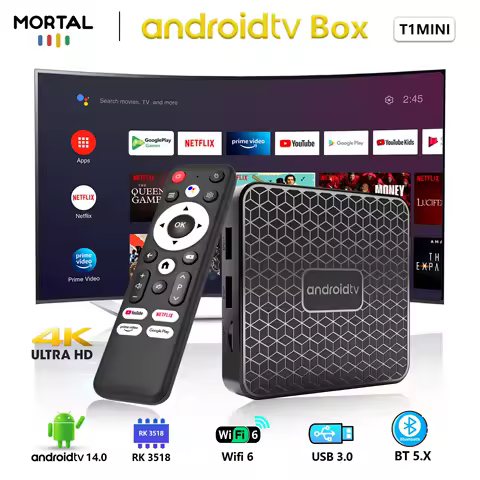 Android14.0 TV BOX RK 3518 Youtube Google assistant 4K RAM 2GB ROM 8/16GB Wifi 6 Multi Language Set Top Box Mortal T1 MINI